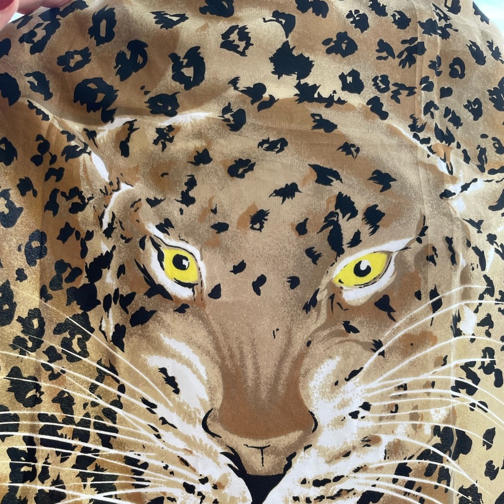 Vintage Scarf Leopard Print Korea 60” Square - Picture 2 of 4